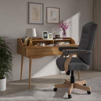Flash Furniture 802-GR-GG Gray Fabric Classic Executive Swivel Office Chair with Driftwood Arms and Base